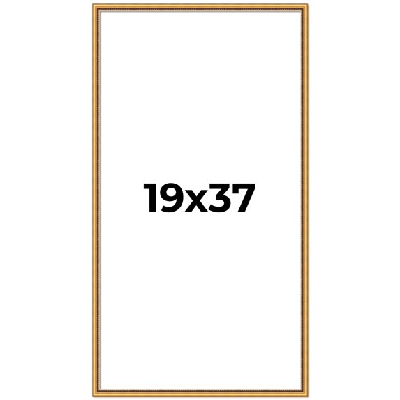 19x37 Frame Beaded Gold Solid Wood Picture Frame | 0.75 Inches Moulding Width | Liscio Oro