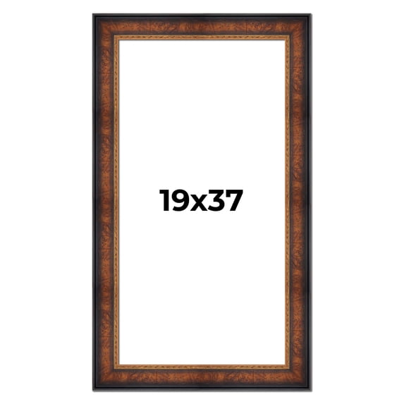 19x37 Frame Brown Walnut Gold Ornate Trim Solid Wood Plein Air Picture Frame | 3 Inch Moulding
