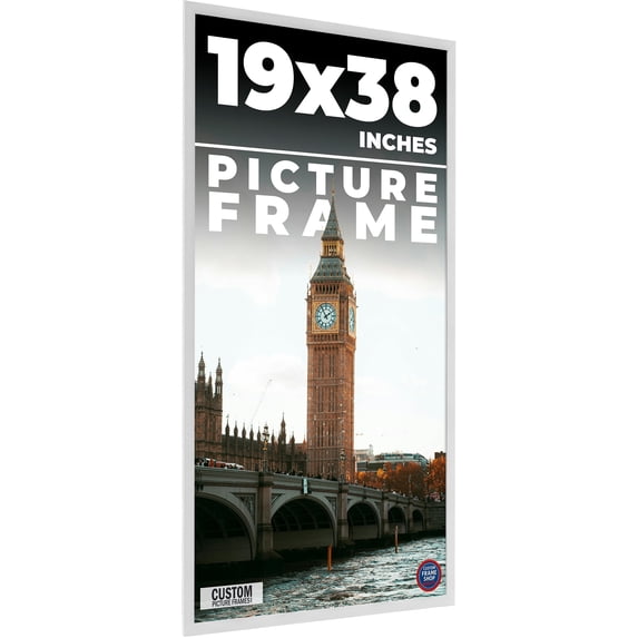 19x38 Frame White Solid Wood Picture Frame Includes UV Acrylic Shatter Guard Front, Acid Free Foam