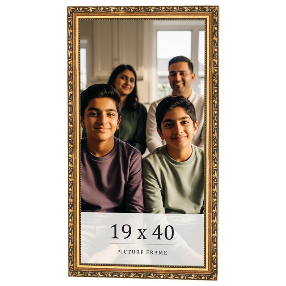 19x40 Frame Black & Gold Solid Wood Picture Frame Width 1.125 Inches | Interior Frame Depth 0.375