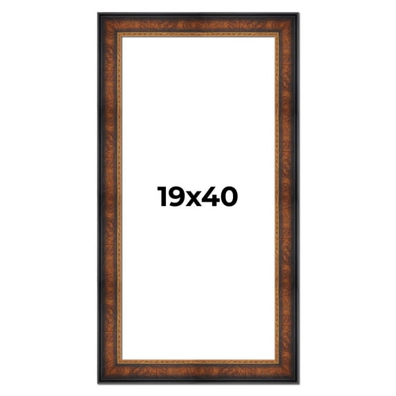 19x40 Frame Brown Walnut Gold Ornate Trim Solid Wood Plein Air Picture Frame | 3 Inch Moulding