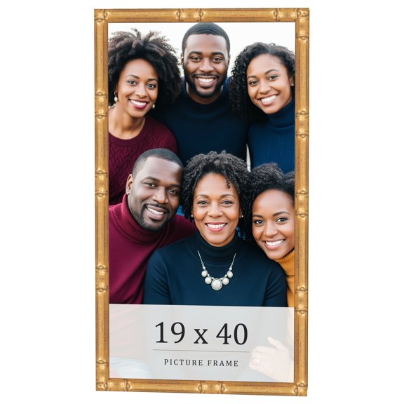 19x40 Frame Gold Bamboo Solid Wood Picture Frame | 0.75 Inch Moulding Width | Interior Frame Depth