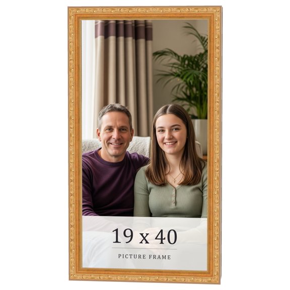 19x40 Frame Gold Solid Wood Picture Frame Width 1.125 Inches | Interior Frame Depth 0.375 Inches |