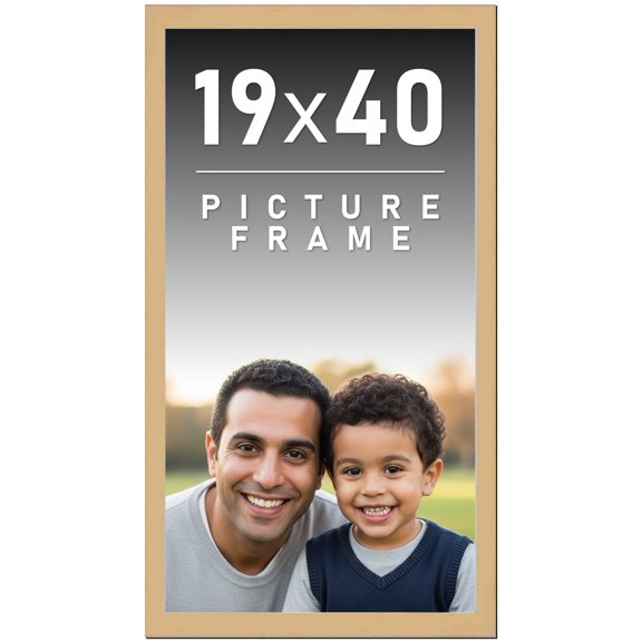 19x40 Frame Natural Wood Picture Frame | 0.75 Inch Moulding Width | with UV Acrylic Plexiglass,