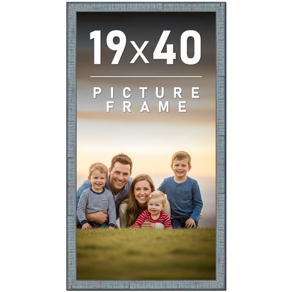 19x40 Frame Rustic Sky Blue Solid Wood Picture Frame | 0.75 Inch Moulding Width |Includes UV
