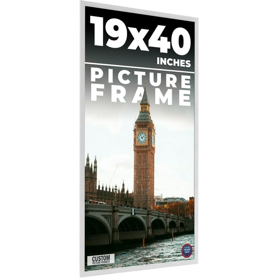 19x40 Frame White Solid Wood Picture Frame Includes UV Acrylic Shatter Guard Front, Acid Free Foam