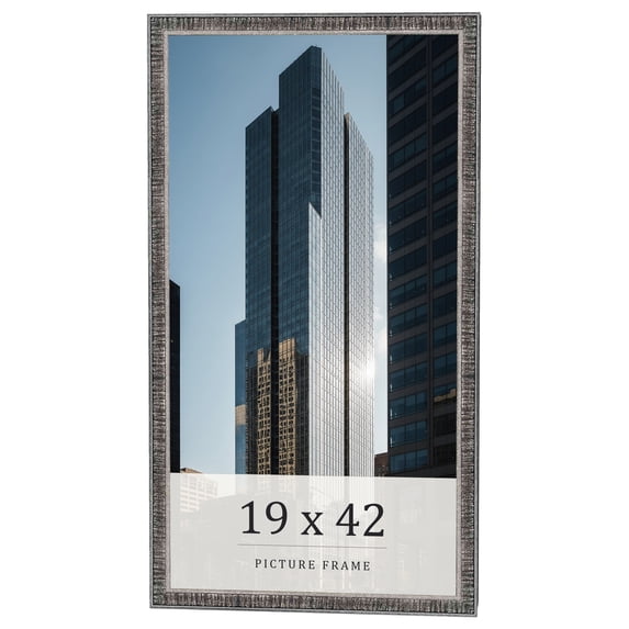 19x42 Frame Silver Grey Distressed Solid Wood Picture Frame | 0.75 Inch Moulding Width | Interior