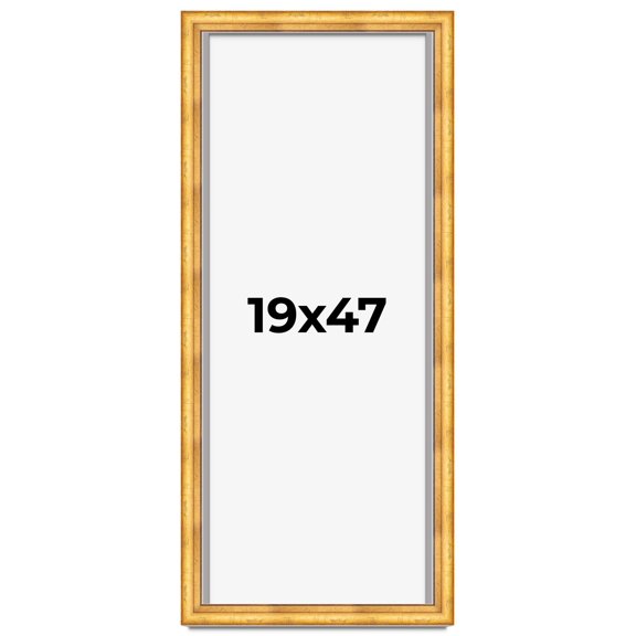 19x47 Shadow Box Frame Gold | 1.75 Inches Deep Real Wood Traditional Shadowbox Display Frame | UV