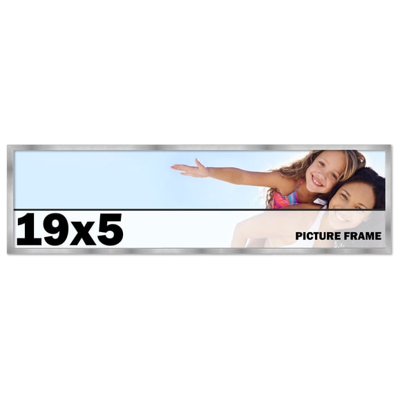 19x5 Frame Silver Stainless Steel Solid Wood Picture Frame | 0.75 Inch Moulding Width | Includes UV