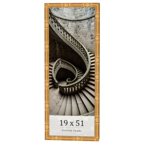 19x51 Frame Gold Bamboo Solid Wood Picture Frame | 1 Inch Moulding Width | Interior Frame Depth