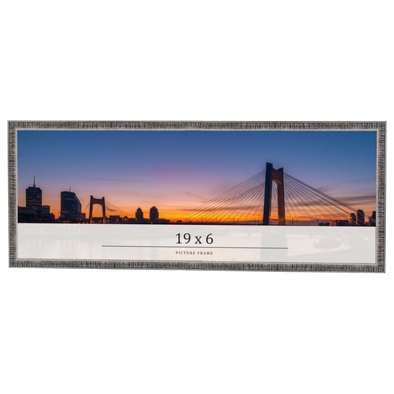 19x6 Frame Silver Grey Distressed Solid Wood Picture Frame | 0.75 Inch Moulding Width | Interior