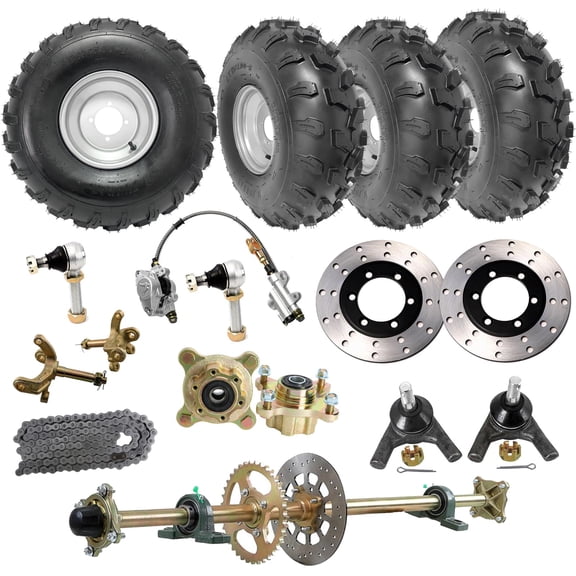 19x7.00-8 ATV UTV Wheel 44" Go Kart Rear Axle Complete Kit Wheel Hubs, Spindles, 530 Chain, Brake Caliper, Swingarm Tie Rod End Joint for Karting Golf Cart Quad Buggy 4 Wheeler Tricycle