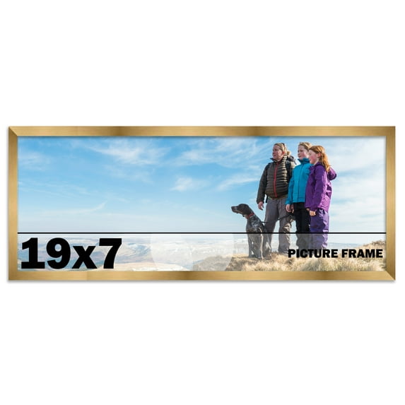 19x7 Frame Gold Bronze Modern Solid Wood Picture Frame | 0.75 Inch Moulding Width | Includes UV