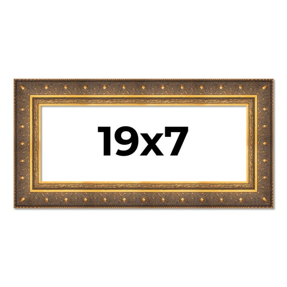 19x7 Frame Vintage Gold Solid Wood Picture Frame | 2.5 Inch Moulding Width | Ornate Bronze Museo