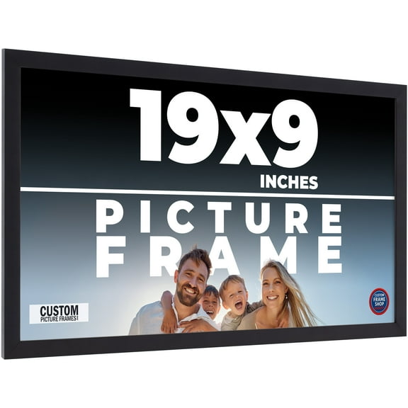 19x9 Frame Black Real Wood Picture Frame Width 0.75 inches | Interior Frame Depth 0.5 inches | Noir