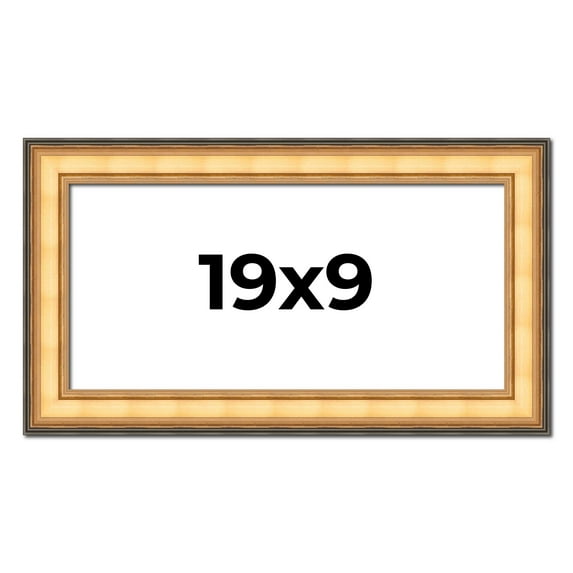 19x9 Frame Gold Plein Aire Solid Wood Picture Frame Width 2 Inches | Interior Frame Depth 0.5