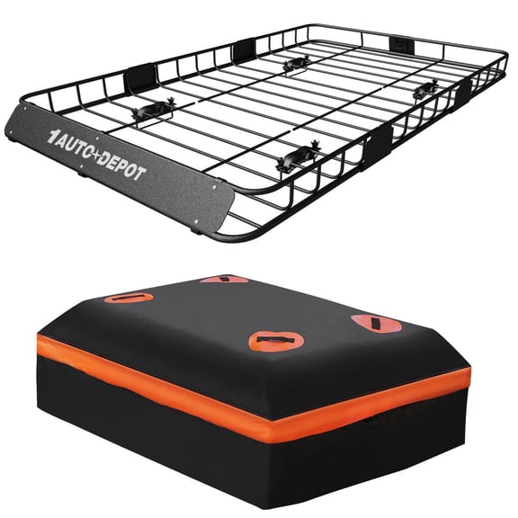 1AUTODEPOT Roof Rack Cargo Basket 54"x34"x6" With 200 lbs Heavy Duty Rooftop Carrier For SUV Truck Car Waterproof Bag, Cargo Net, Tie Down Straps