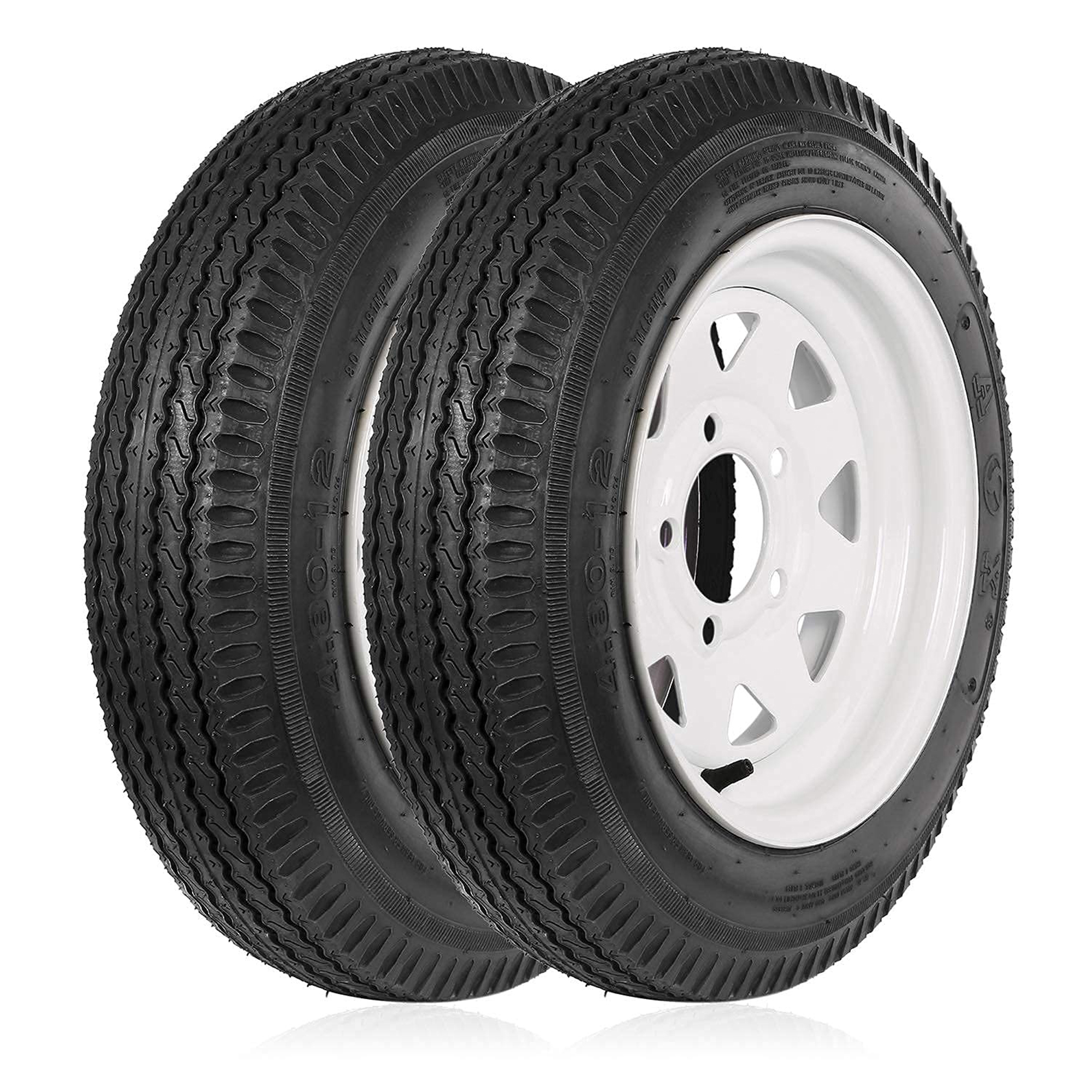 Two Trailer Tires On Rims 4.8012 48012 4.80 X 12 LRB 5Lug Wheel White