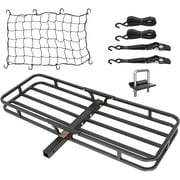 1AutoDepot Hitch Cargo Carrier, 53 x 19 x 4-1/8 Inch, Compact Hitch Mount Cargo Carrier with Net, Strap and Hitch Tightener, 500 lbs 2 Inch Shank