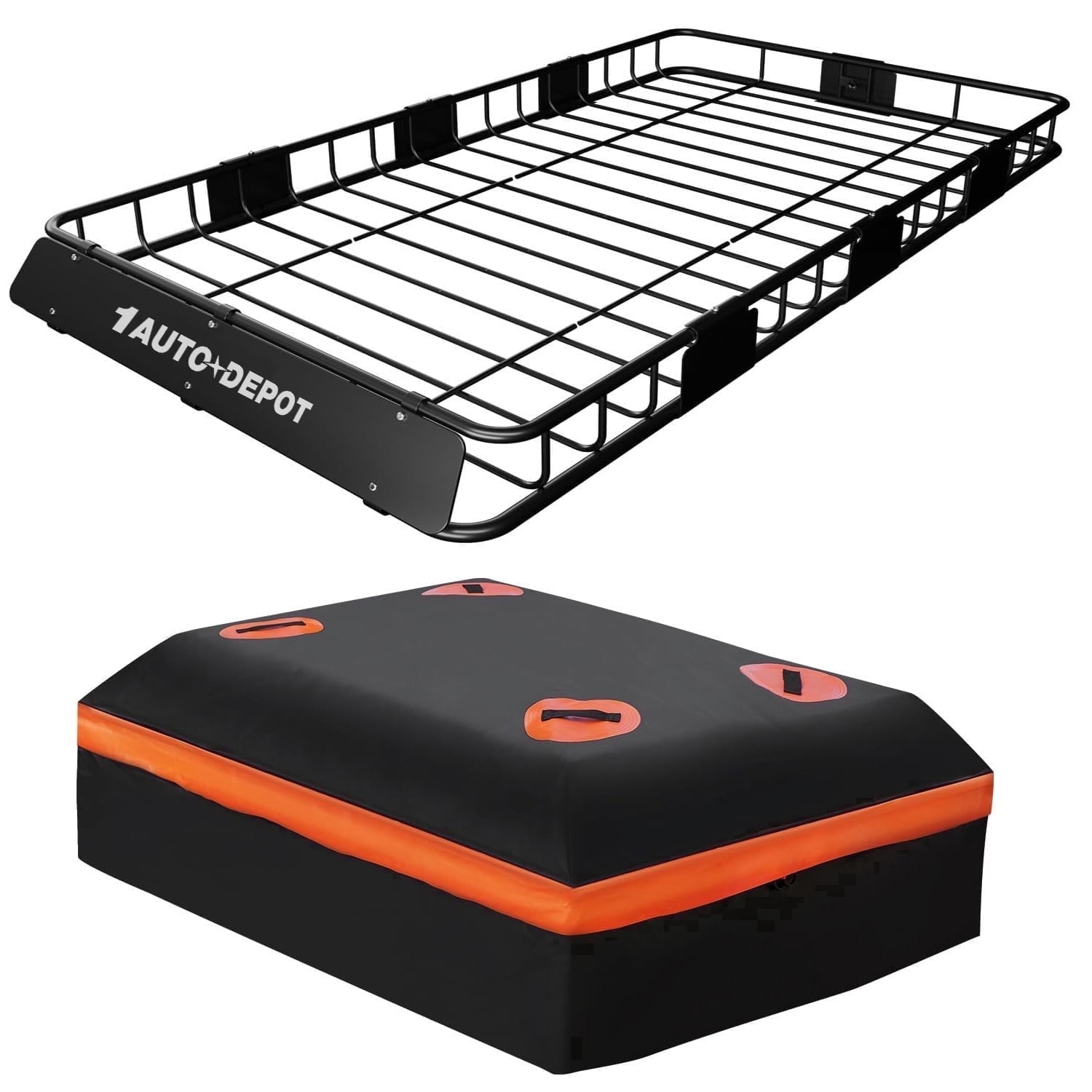 1AUTODEPOT Roof Rack Cargo Basket 64"x 39"x5" Heavy Duty 200 lbs Rooftop Car SUV Truck Cargo Carrier Waterproof Bag, Cargo Net Tie Down Straps