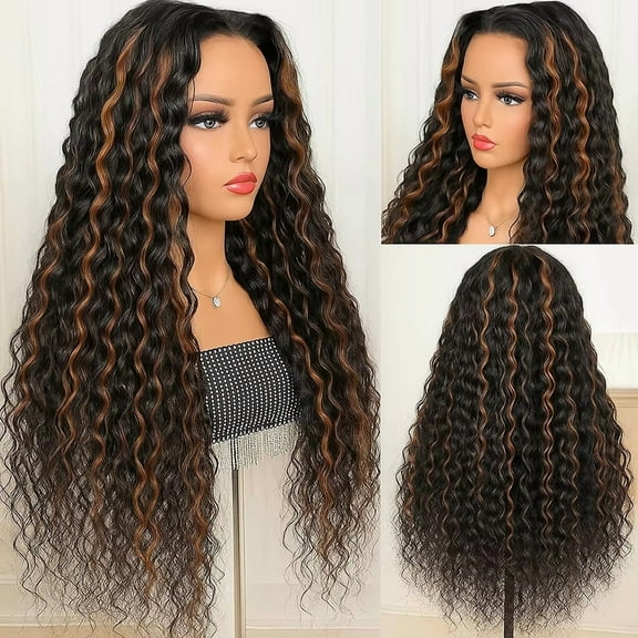 1B/30 Deep Wave Lace Front Wigs Human Hair Pre Plucked Balayage Ombre Brown Curly Lace Front Wig Human Hair 5X5 HD Lace Frontal Glueless Wigs for Women 180% Density