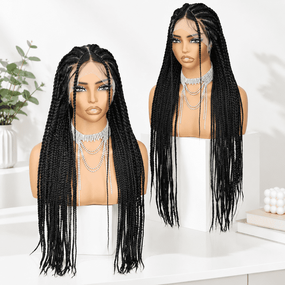 1B 30 Inch Handmade Cornrow Knotless Box Braided Full Lace Wig for Black Women