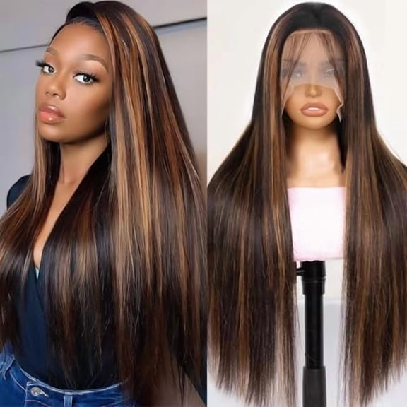1B/30 Ombre Lace Front Wig Human Hair Straight 13x6  Lace Frontal Wigs Human Hair Pre Plucked 180% Density Highlight Lace Front Colored Wig Human Hair 26 Inch