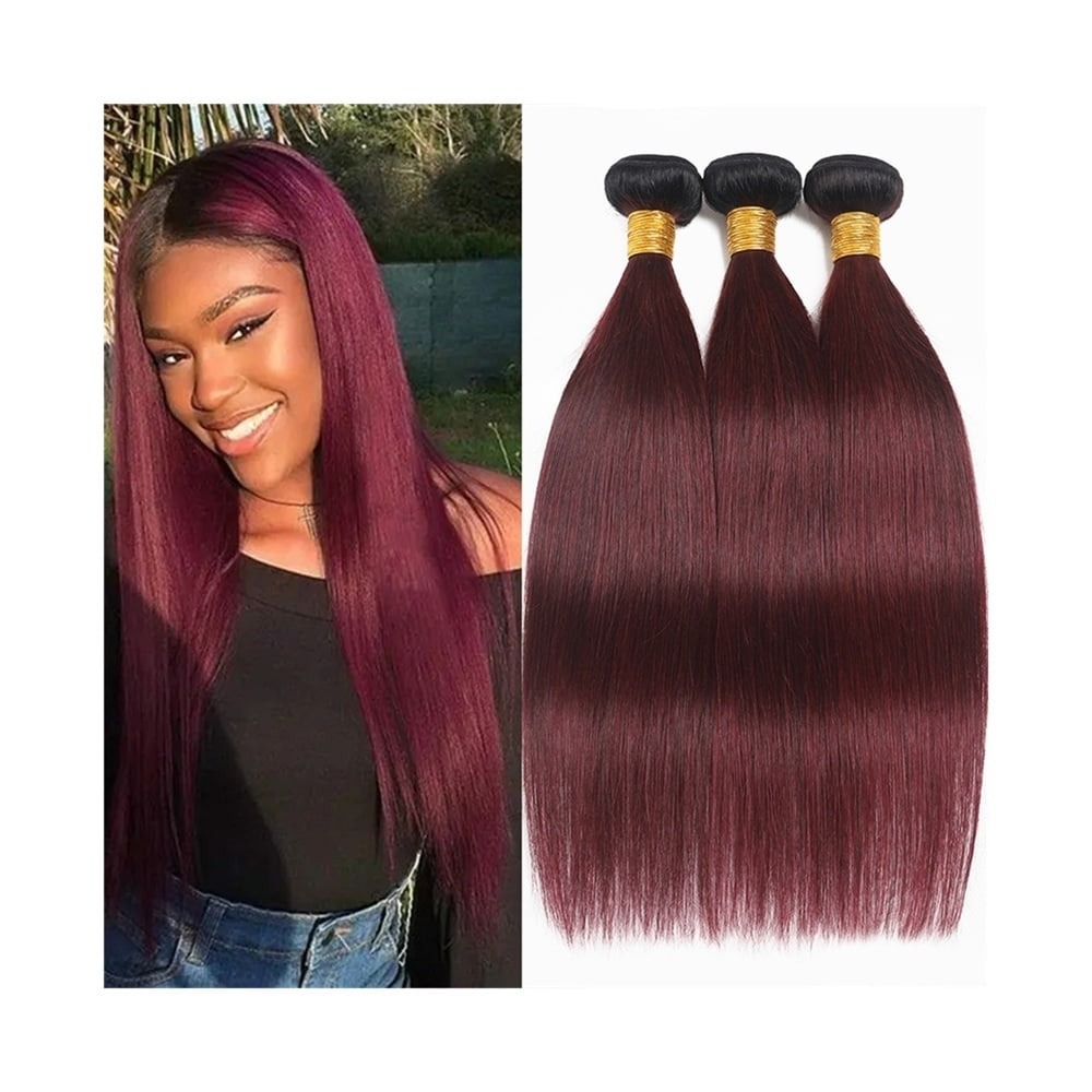 1B/99J Burgundy Human Hair Bundles Ombre Straight Brazilian Virgin Weave Hair Extensions
