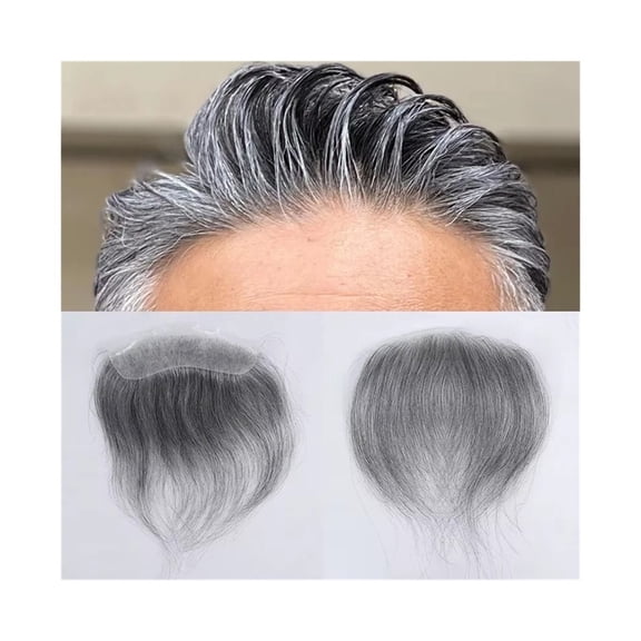 #1B60 Grey Straight Hair Hairline Toupee for Men V Style 0.06mm Ultra Thin Skin Frontal Hairline Hairpiece