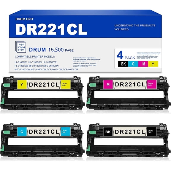 [1BK+1C+1M+1Y] DR221CL Compatible DR221CL DR-221CL Drum Unit Replacement for Brother HL-3150CDN HL-3170CDW HL-3180CDW MFC-9130CW MFC-9140CDN MFC-9330CDW MFC-9340CDW DCP-9015CDW DCP-9020CDN Printers