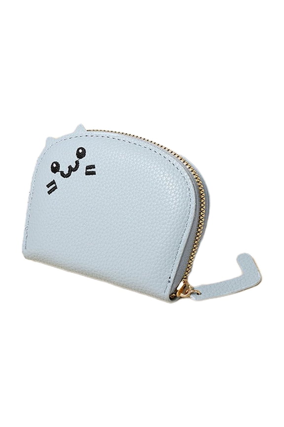 1BL Personalized Cat Shaped Card Wallet Zipper Closure Multi Card Slots Compact Faux Leather Organizer For Girls Kids 3.94X3.54X0.98 Inches 0.13Lb