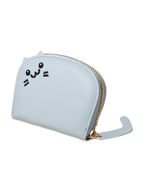 1BL Personalized Cat Shaped Card Wallet Zipper Closure Multi Card Slots Compact Faux Leather Organizer For Girls Kids 3.94X3.54X0.98 Inches 0.13Lb