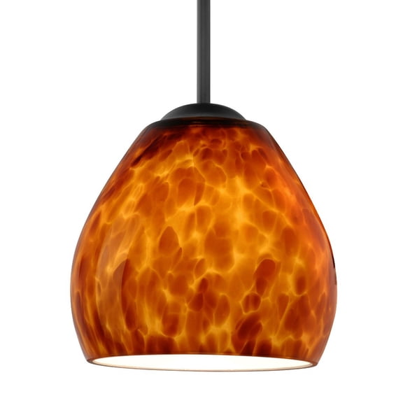1BT-412218-LED-BK Besa Lighting Bolla-One Light Cord Pendant with Flat Canopy-5.88 Inches Wide by 5.25 Inches High-Black Finish-Amber Cloud Glass