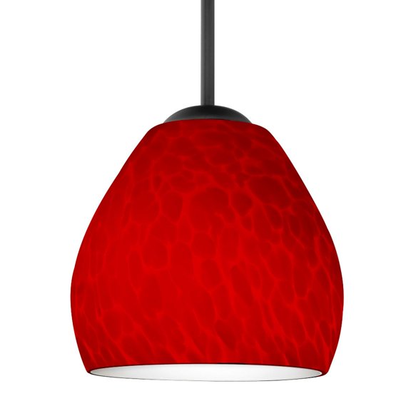 1BT-4122RC-LED-BK Besa Lighting Bolla-One Light Cord Pendant with Flat Canopy-5.88 Inches Wide by 5.25 Inches High-Black Finish-Red Cloud Glass