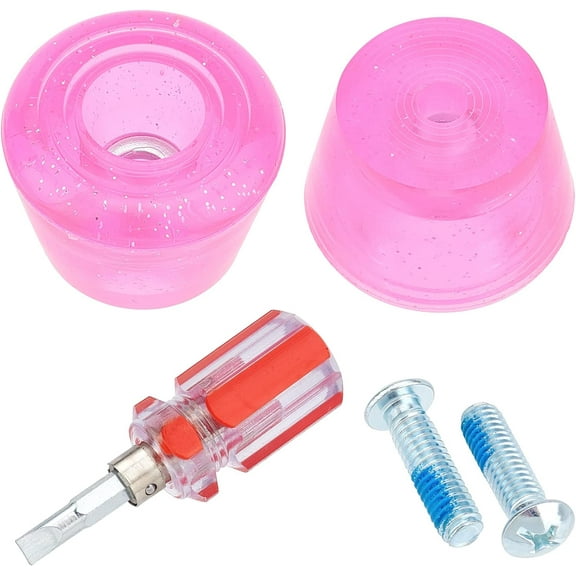 1Bag 1 Pair 5/16" (8mm) Skate Toe Stoppers Roller Skate Stops Toe Plug 82A Roller Quad Skate Toe Stops Double-Row Roller Skating Brake Jam Plugs with Bolts Screwdriver for Skates(Hot Pink)