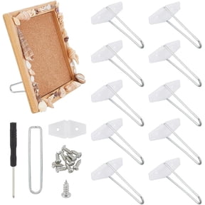 1Bag 10 Sets Iron & Plastic Photo Frame Bracket with 2Pcs Iron Screwdriver White 73.5x15.5x2mm