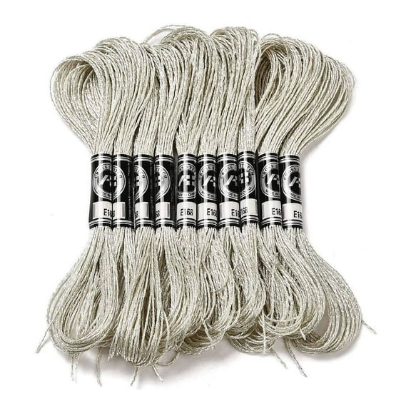 1Bag 10 Skeins 12-Ply Metallic Polyester Embroidery Floss Glitter Cross Stitch Threads for Craft Needlework Hand Embroidery Friendship Bracelets String Old Lace 0.8mm about 8.75 Yards/skein