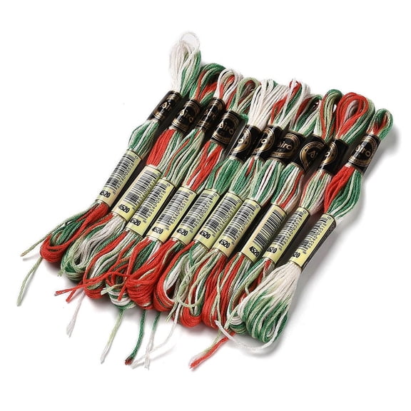 1Bag 10 Skeins 6-Ply Polyester Embroidery Floss Cross Stitch Threads Segment Dyed Colorful 0.5mm 8.75 Yards(8m)/skein