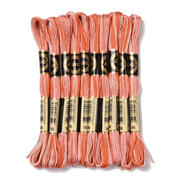 1Bag 10 Skeins 6-Ply Polyester Embroidery Floss Cross Stitch Threads Segment Dyed Tomato 0.5mm 8.75 Yards(8m)/skein