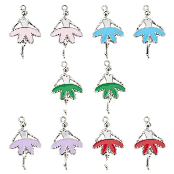 1Bag 10Pcs 5 Colors Alloy Enamel Pendants Ballerina Charm Mixed Color 31x18x2mm Hole: 1.6mm 2pcs/color
