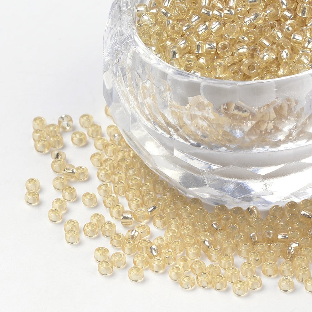 1Bag 12/0 Grade A Round Glass Seed Beads Silver Lined Pale Goldenrod 12/0 2x1.5mm Hole: 0.3mm about 30000pcs/bag