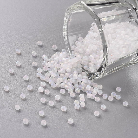 1Bag 12/0 Grade A Round Glass Seed Beads Transparent Frosted Style AB Color Plated Clear AB 2x1.5mm Hole: 0.8mm 30000pcs/bag