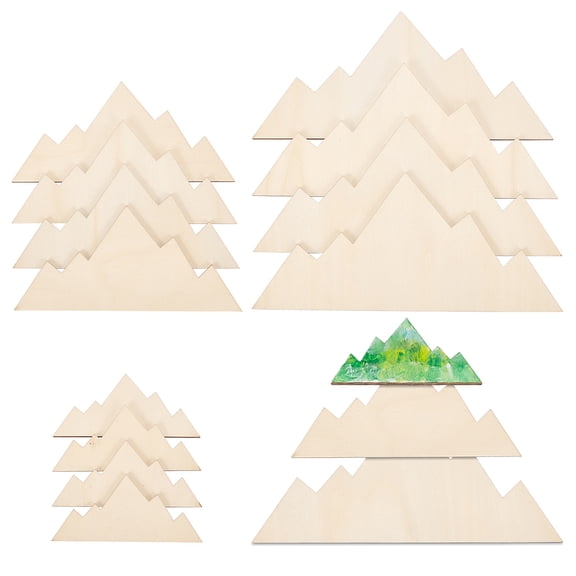 1Bag 12Pcs 3 Styles Unfinished Wood Pieces Cutouts Mountain BurlyWood 44~89x99~198x3mm 4pcs/styleDIY