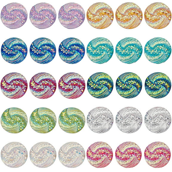 1Bag 150Pcs 10 Colors Flat Back Resin Rhinestone Cabochons Flat Round with Vortex Pattern Mixed Color 11.5x3mm 15pcs/color