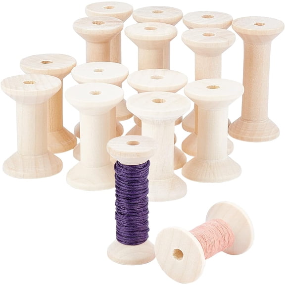 1Bag 16pcs Wooden Empty Spools White Wood Thread Spools Wire Weaving Bobbins Vintage Spools Embroidery Craft Bobbins for Embroidery Thread Pom Ribbon Crafts and Sewing 1.8" /2.5"