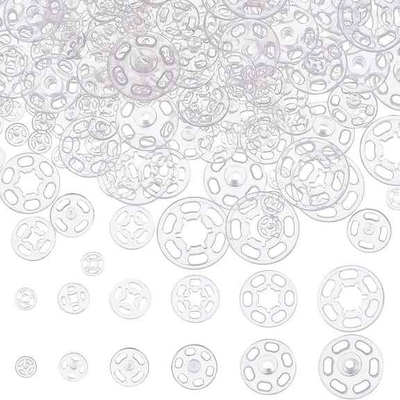 1Bag 180 Sets 6 Style Sewing Snap Button Press Studs Garment Buttons Flat Round Clear 7~21x3.5~5.5mm 30 sets/style DIY