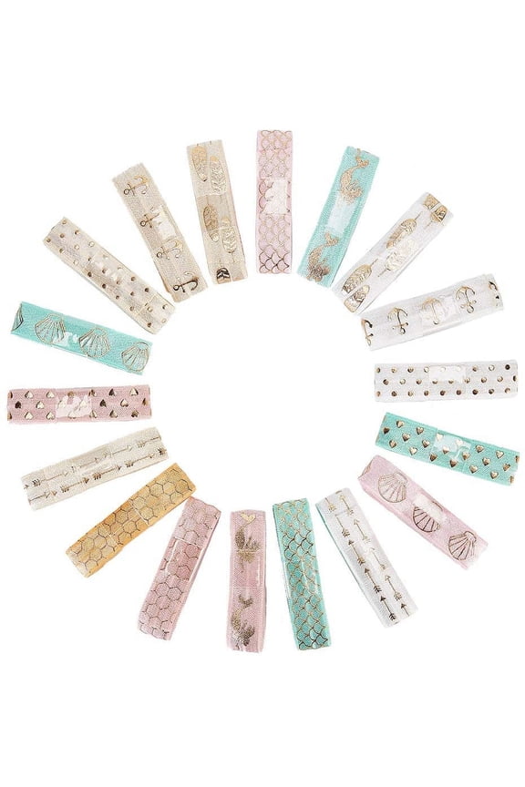 1Bag 18pcs 9 Syles Elastic Fold Over Ribbon Stretch Solid Sewing Printed Headbands Elastic Spandex Ribbon for Garment Bow Stretch Knitting Elastic(0.59in wide)