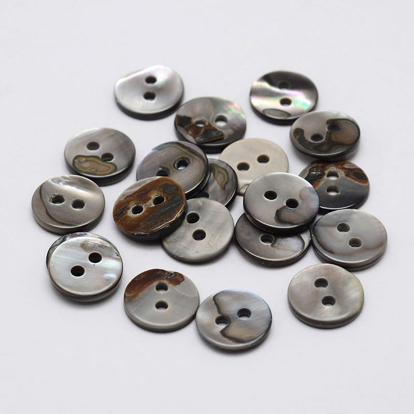 1Bag 2-Hole Shell Flat Round Buttons Gray 10x2mm Hole: 1.5mm about 720pcs/bag