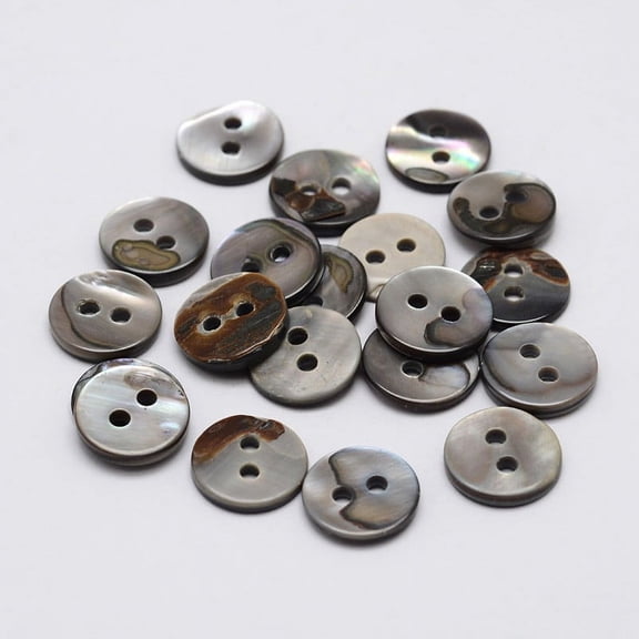 1Bag 2-Hole Shell Flat Round Buttons Gray 10x2mm Hole: 1.5mm about 720pcs/bag