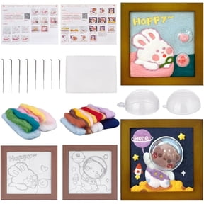 1Bag 2 Sets 2 Style Rabbit Bear Photo Frame Needle Felting Kits for Beginners Mixed Color 1 set/style
